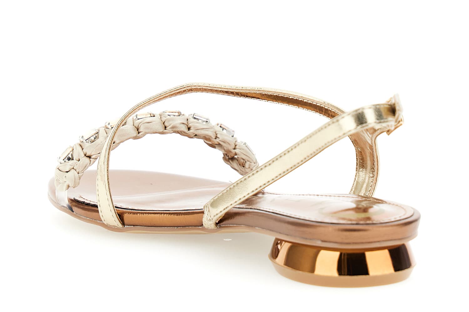 Sandali asimmetrici effetto pelle laminata con strass oro — vista 2