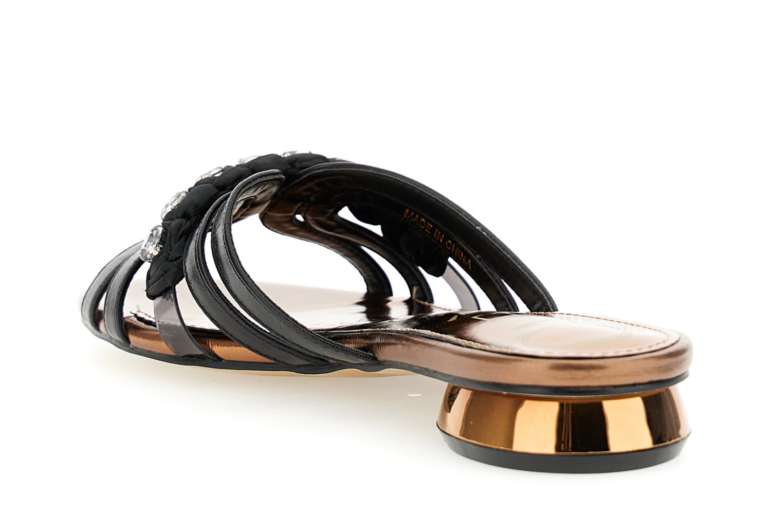 Sandali modello ciabatta in effetto pelle laminata con acc. strass nero — vista 2