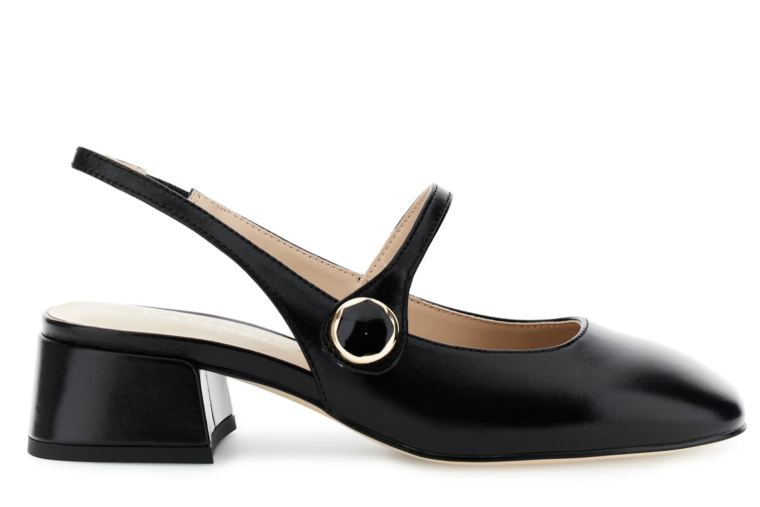 CafèNoir — Slingback in pelle vernice con accessorio bottone nero