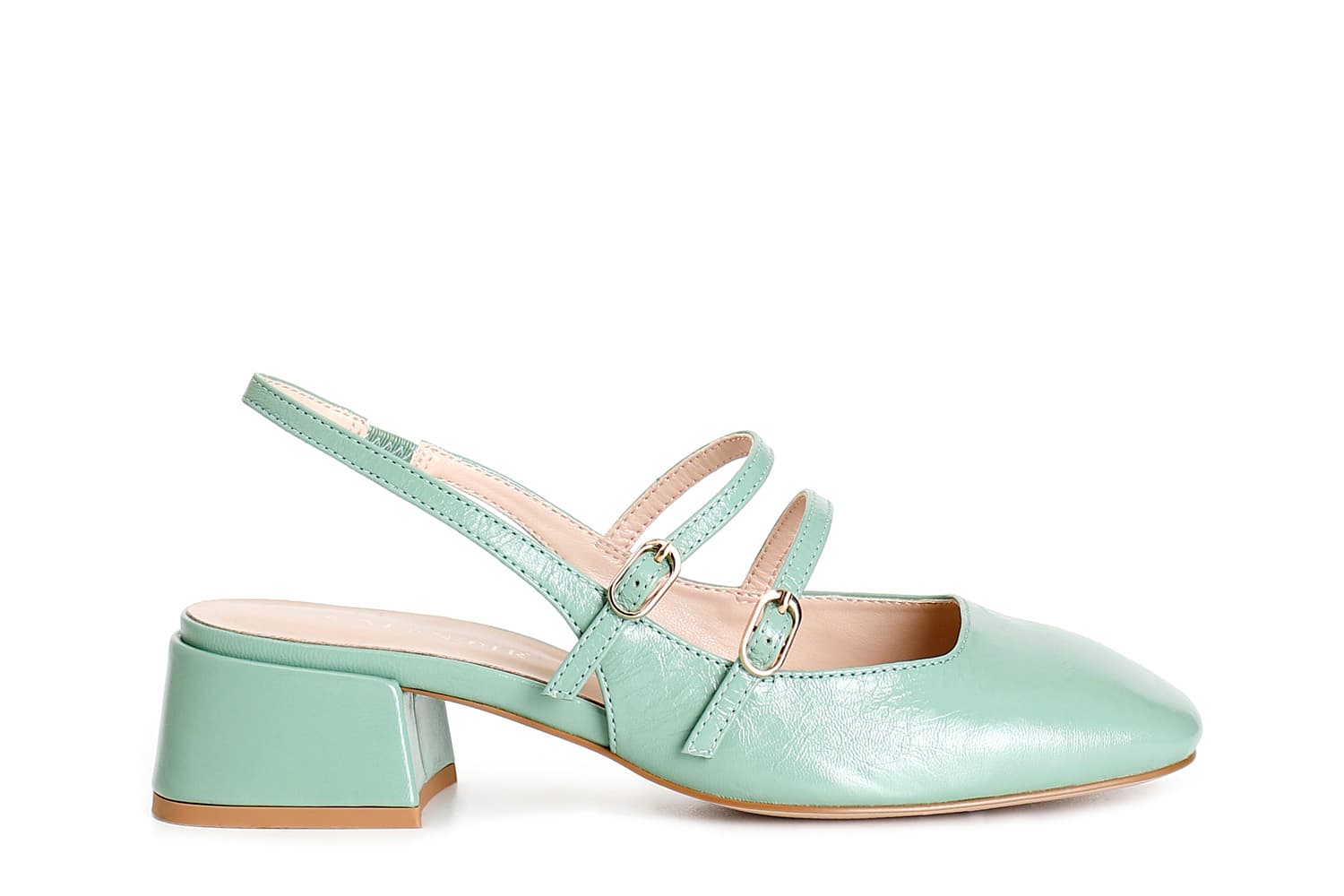 CafèNoir — Slingback in pelle vernice due fibbie laccio dietro salvia