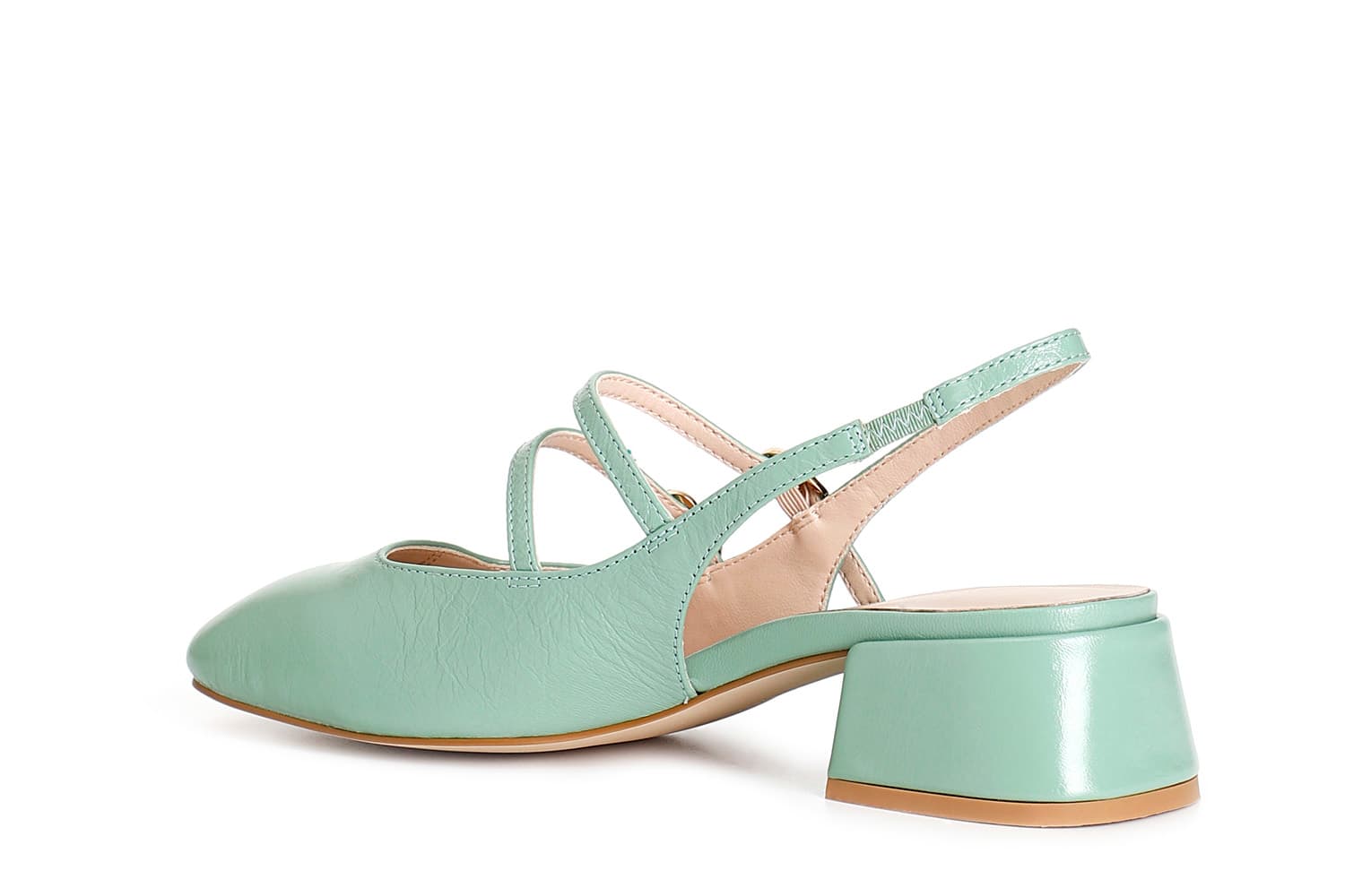 Slingback in pelle vernice due fibbie laccio dietro salvia — vista 2
