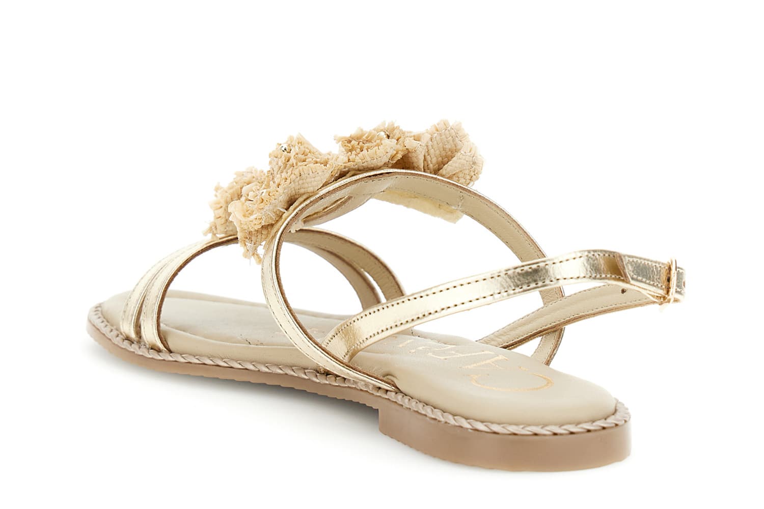 Sandali a "t" in pelle laminata con accessorio rafia platino — vista 2