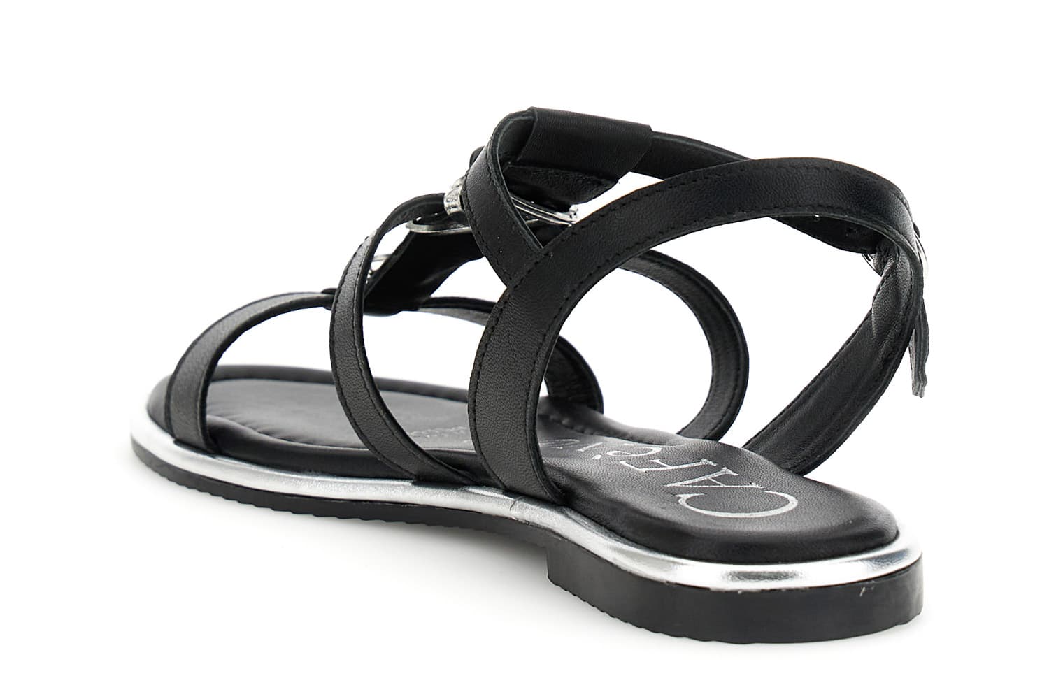 Sandalo a "t" in pelle con accessorio gioiello nero — vista 2