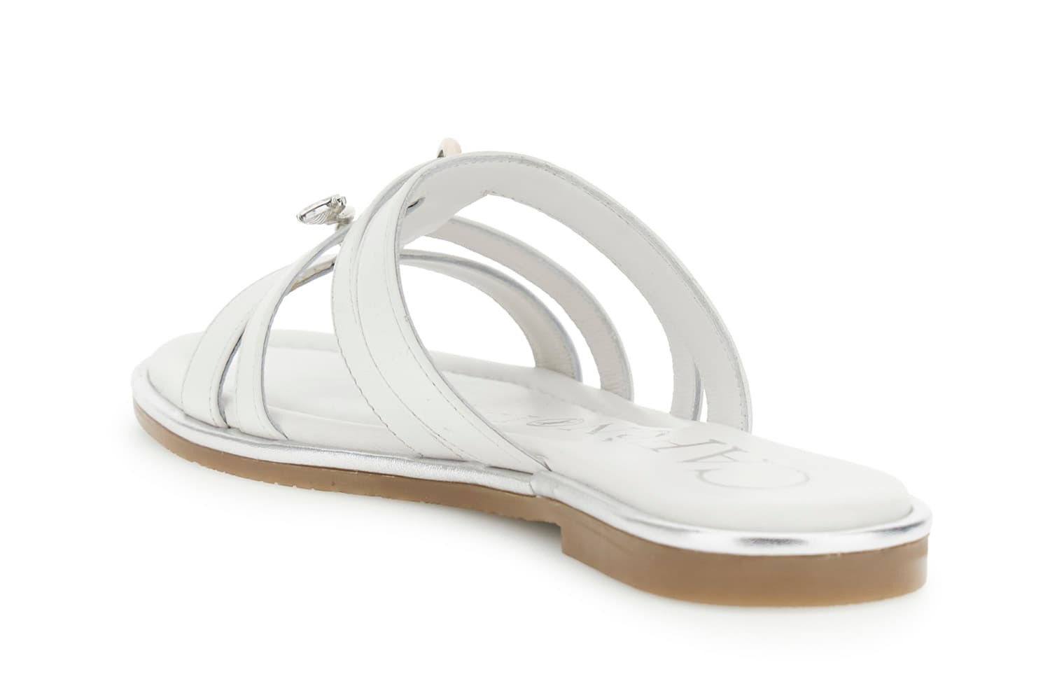 Sandali modello ciabatta in pelle con accessorio smaltato bianco — vista 2