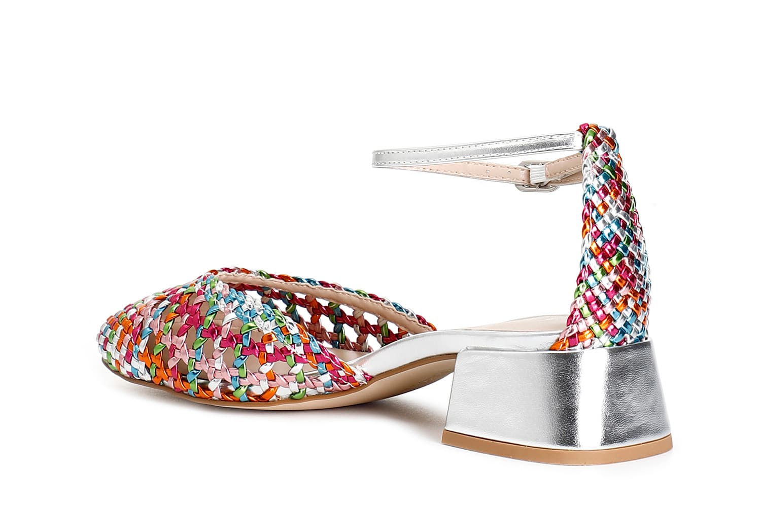 Décolleté open shank in laminato intrecciato con laccio alla caviglia multicolor — vista 2