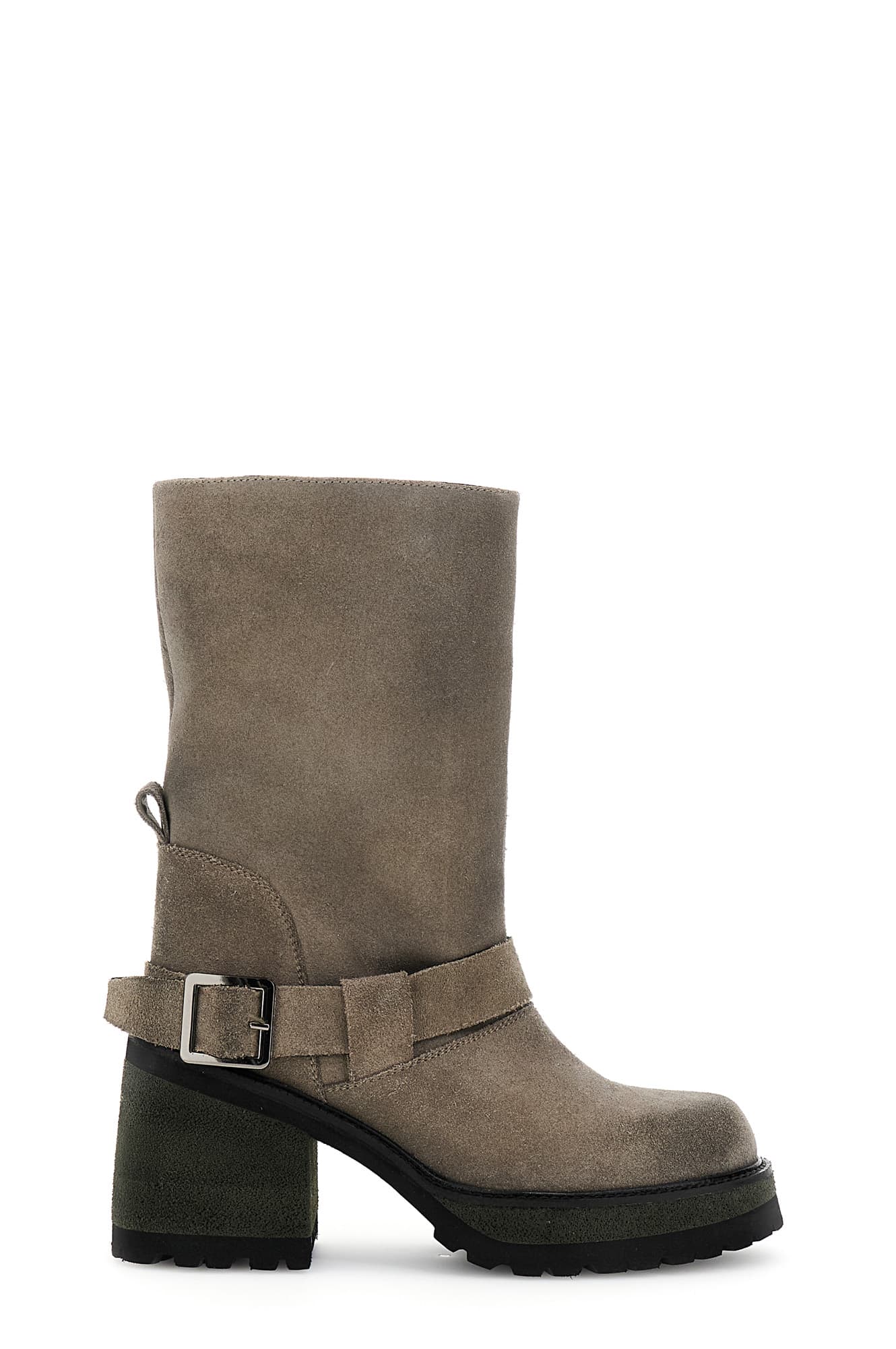 Stivaletti in pelle scamosciata con cavigliera taupe — vista 3