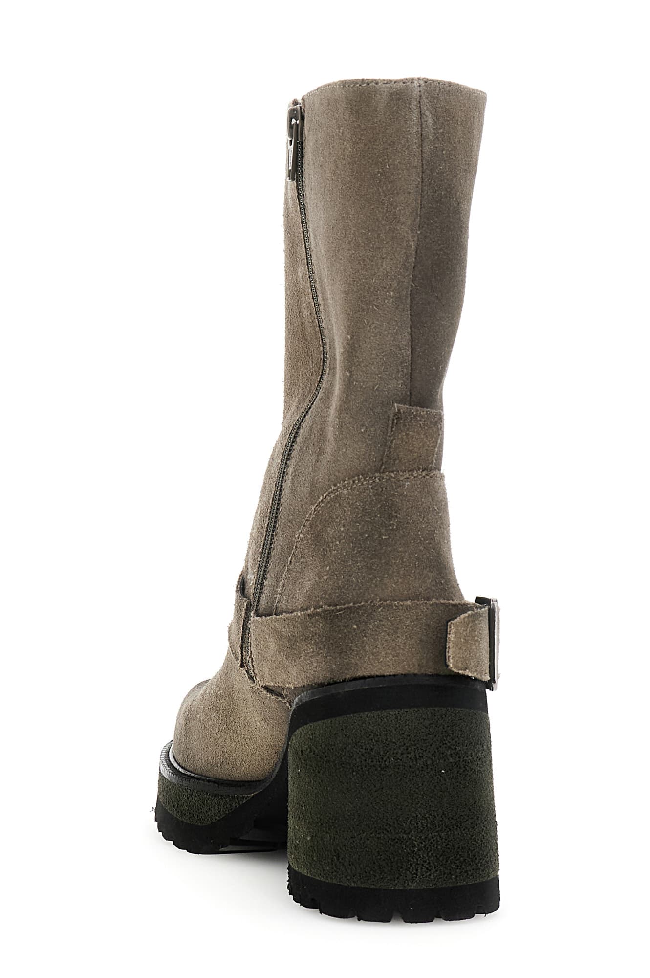 Stivaletti in pelle scamosciata con cavigliera taupe — vista 2