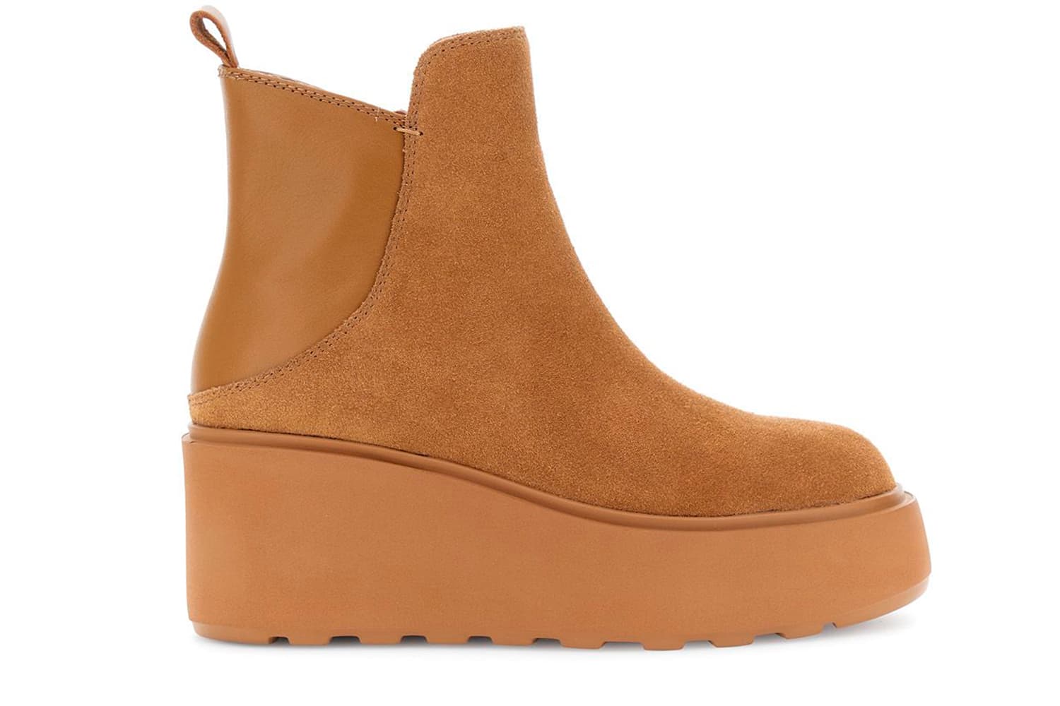 Tronchetti in pelle scamosciata e pelle cognac — vista 3