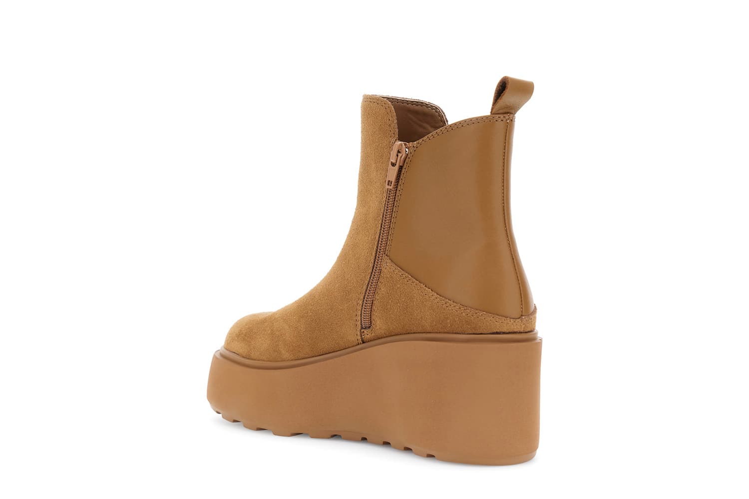 Tronchetti in pelle scamosciata e pelle cognac — vista 4