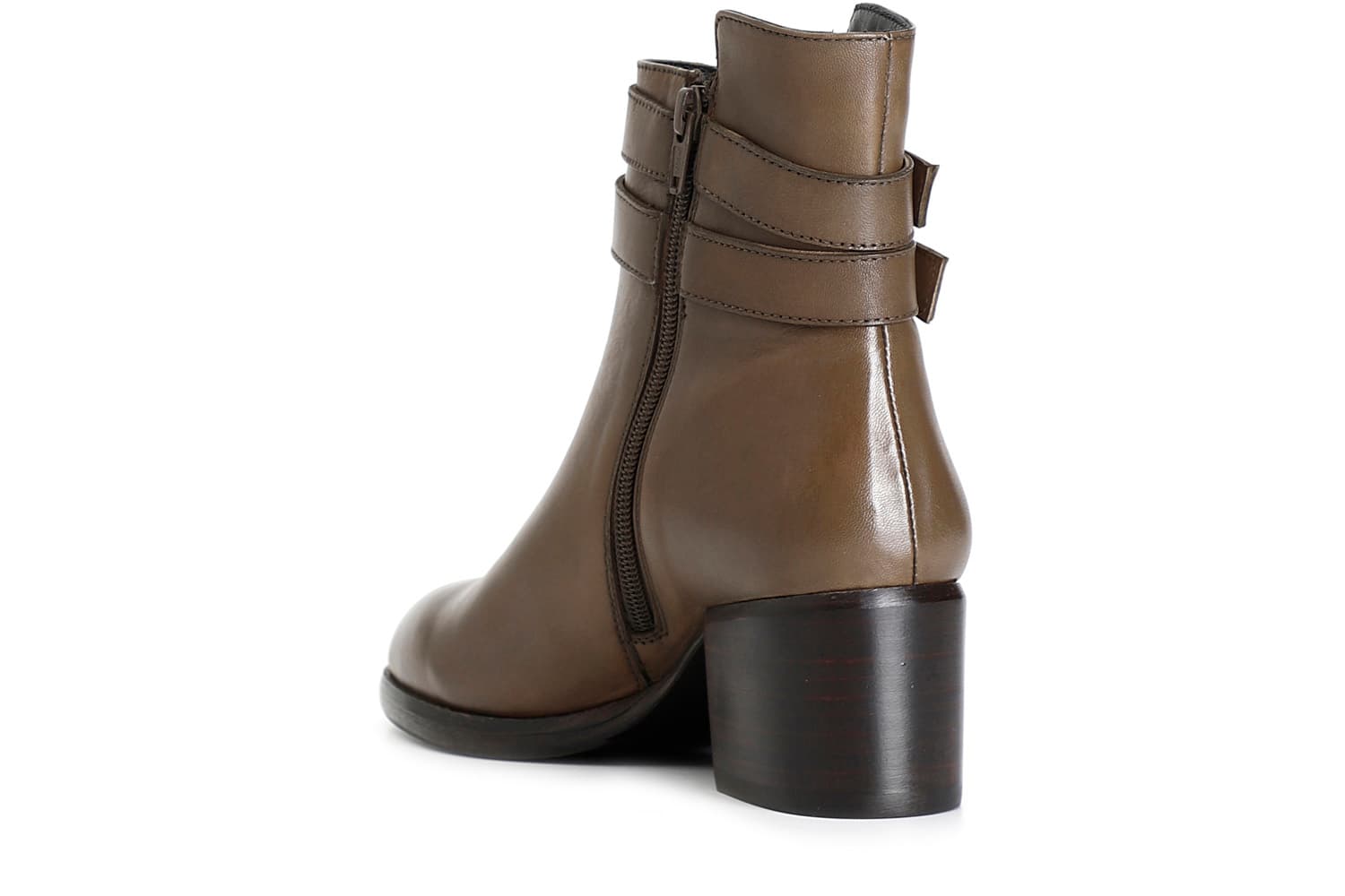 Tronchetto da donna in pelle con fibbie taupe — vista 4