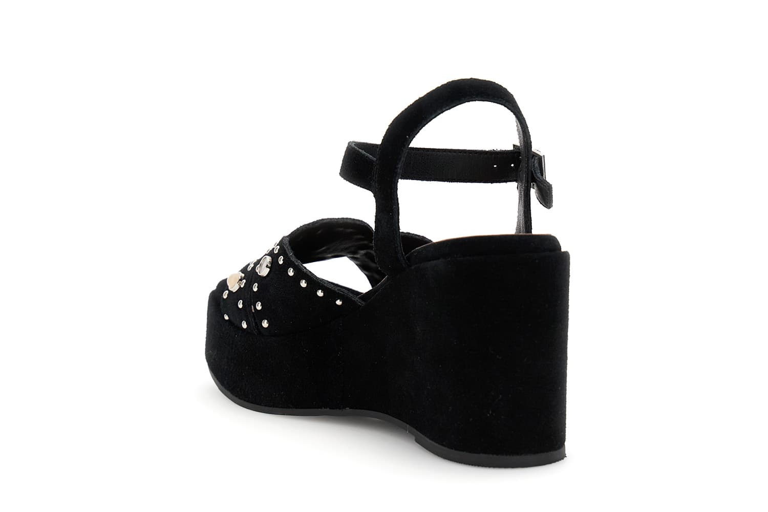 Sandali gilda in camoscio su zeppa con borchie e cabochon nero — vista 2