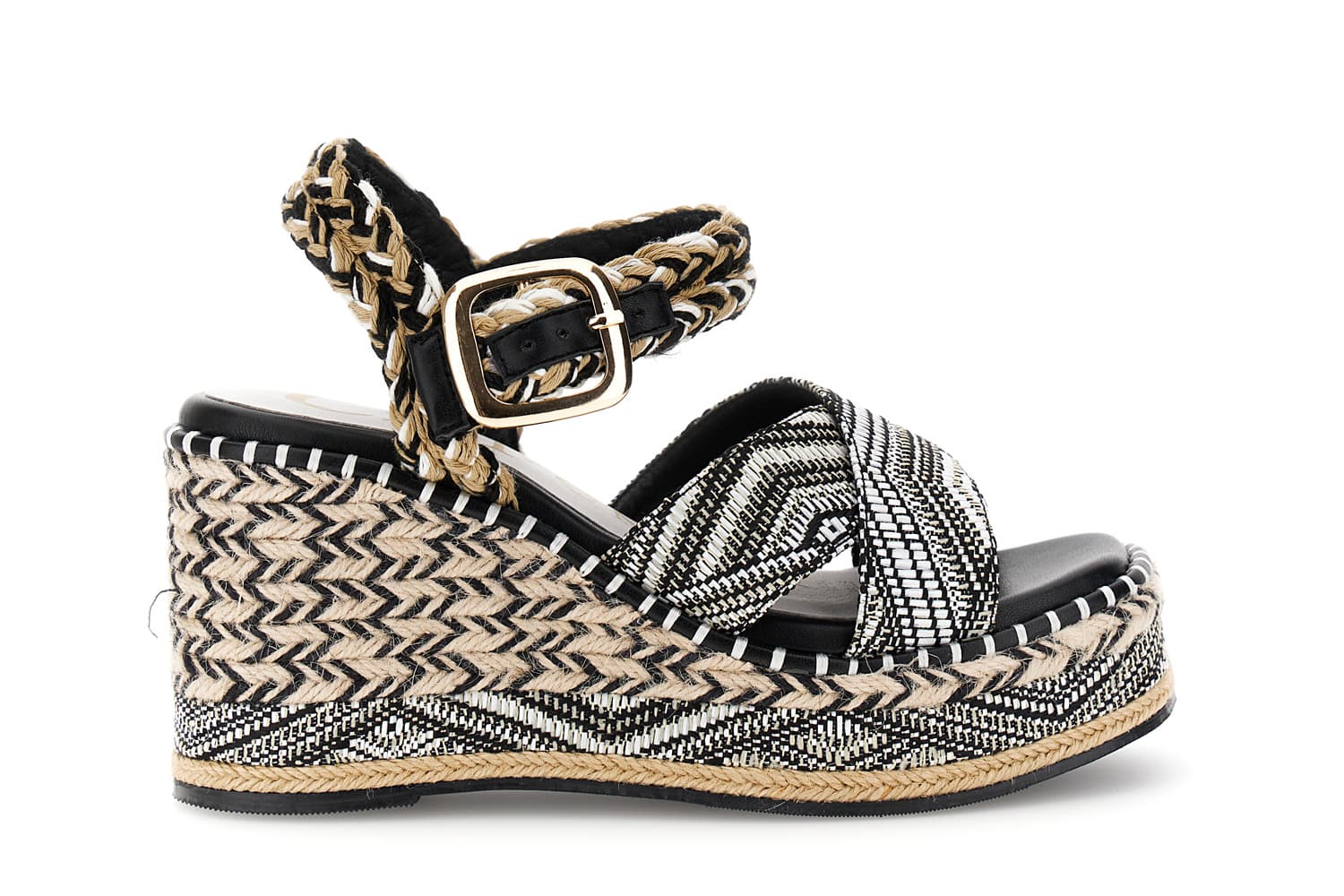 CafèNoir — Sandali gilda in tessuto su zeppa fasciata multi nero