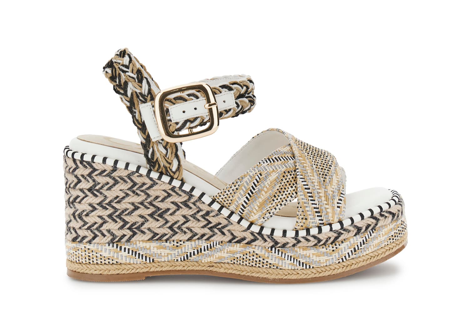 Sandali gilda in tessuto su zeppa fasciata multi bianco — vista 3