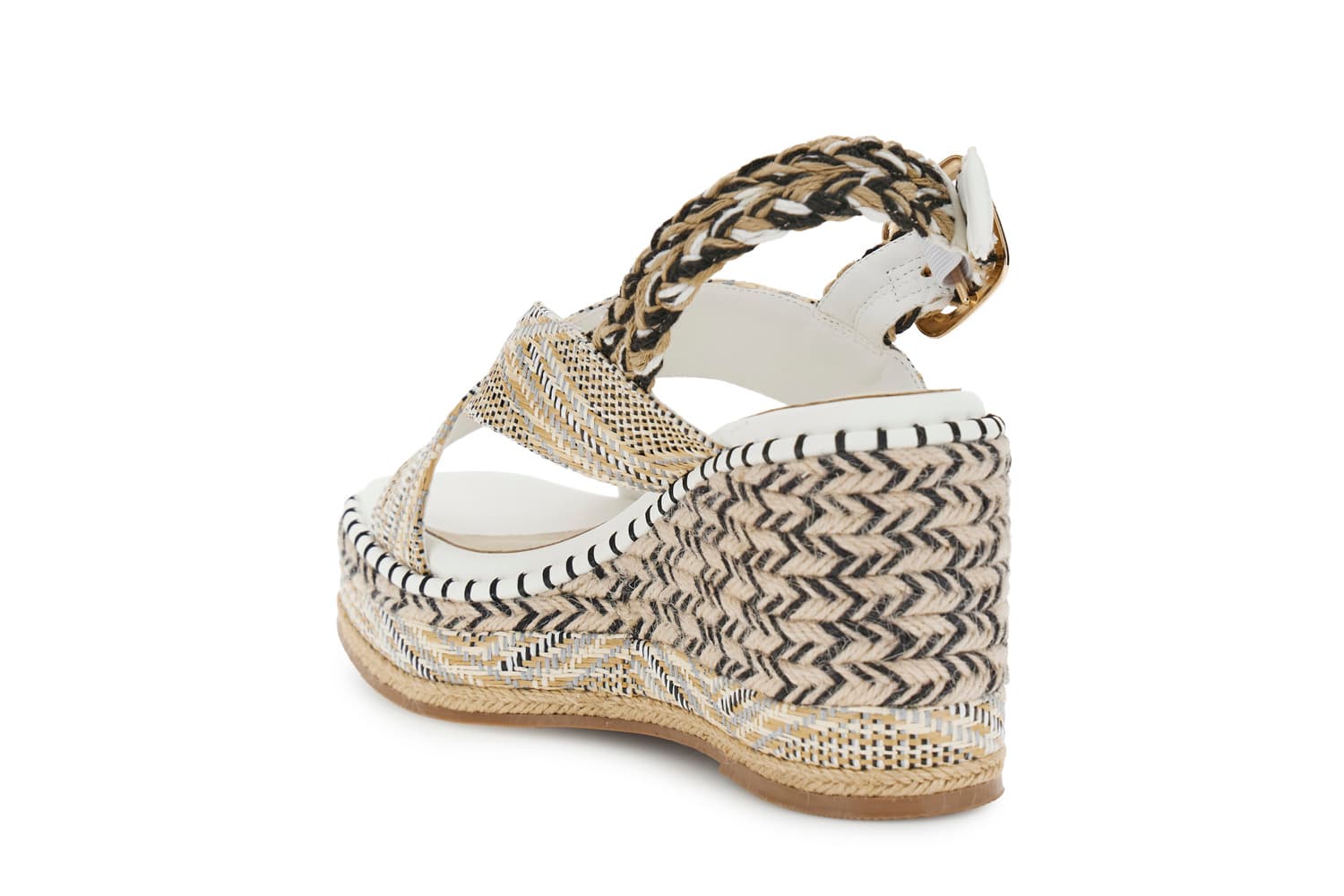 Sandali con incrocio in tessuto su zeppa fasciata multi bianco — vista 4
