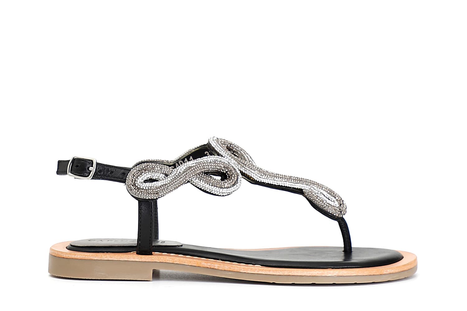 CafèNoir — Sandali infradito in nappa con decorazione strass nero