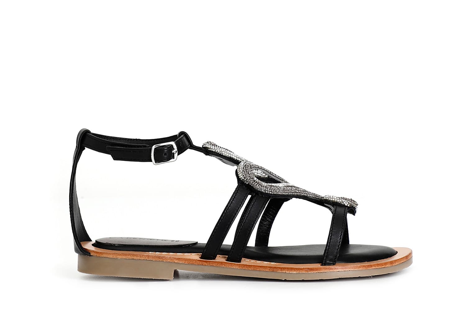 CafèNoir — Sandali in nappa con decorazione strass nero
