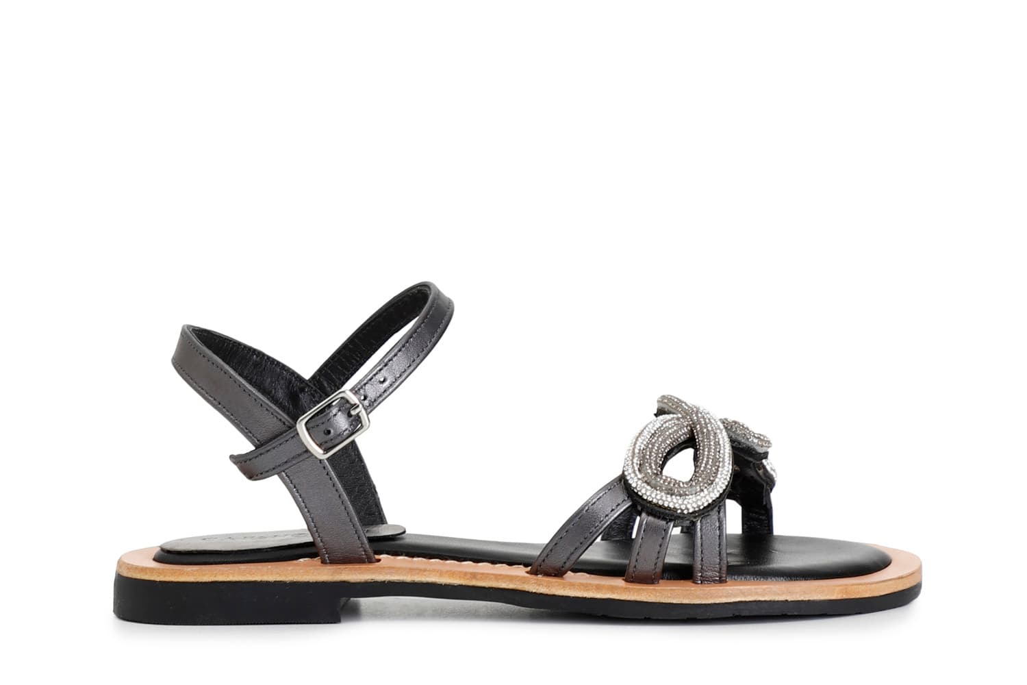 CafèNoir — Sandali gilda in nappa con accessorio strass nero/nero