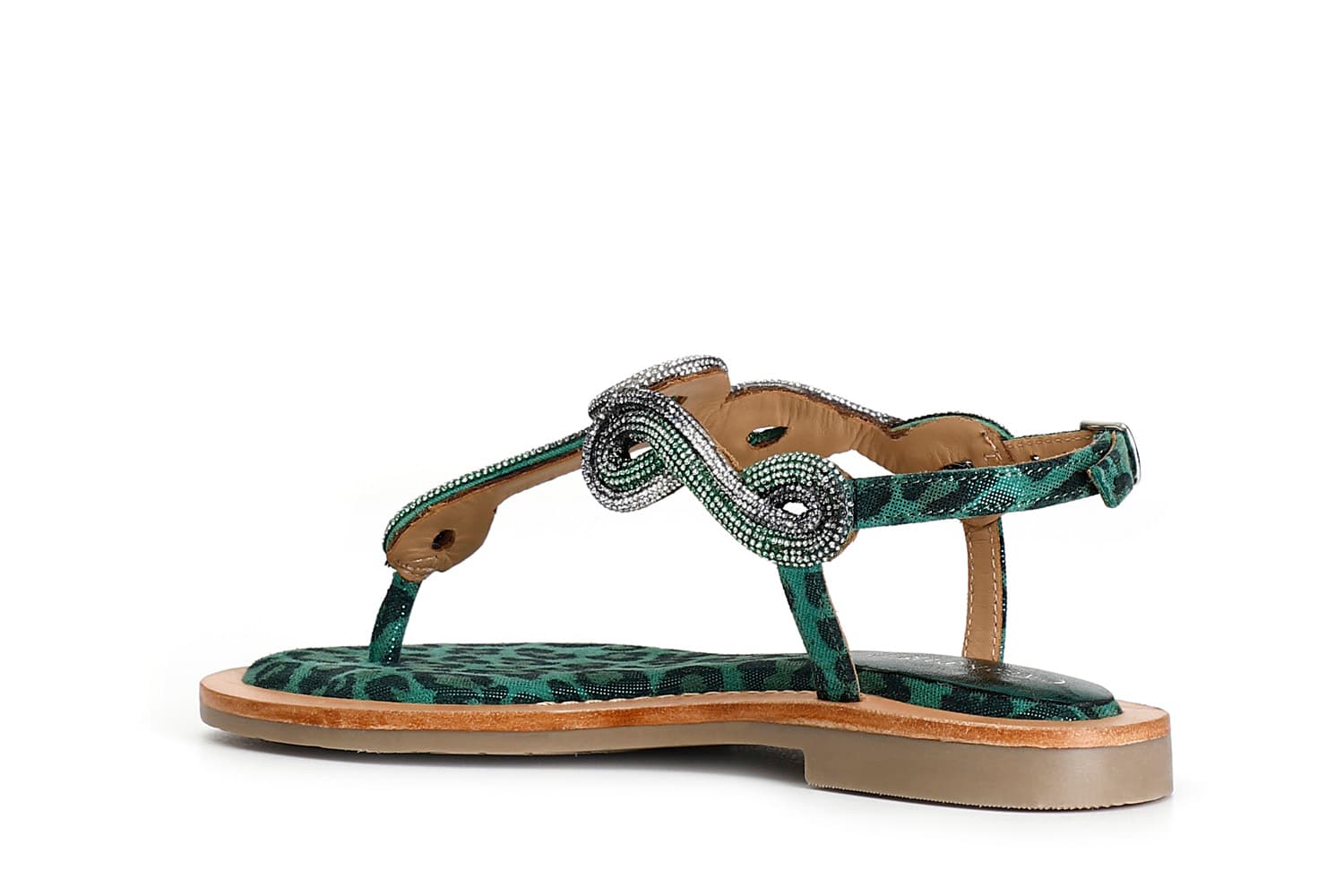 Sandali infradito in camoscio e stampa maculata con accessorio strass multi verde — vista 4