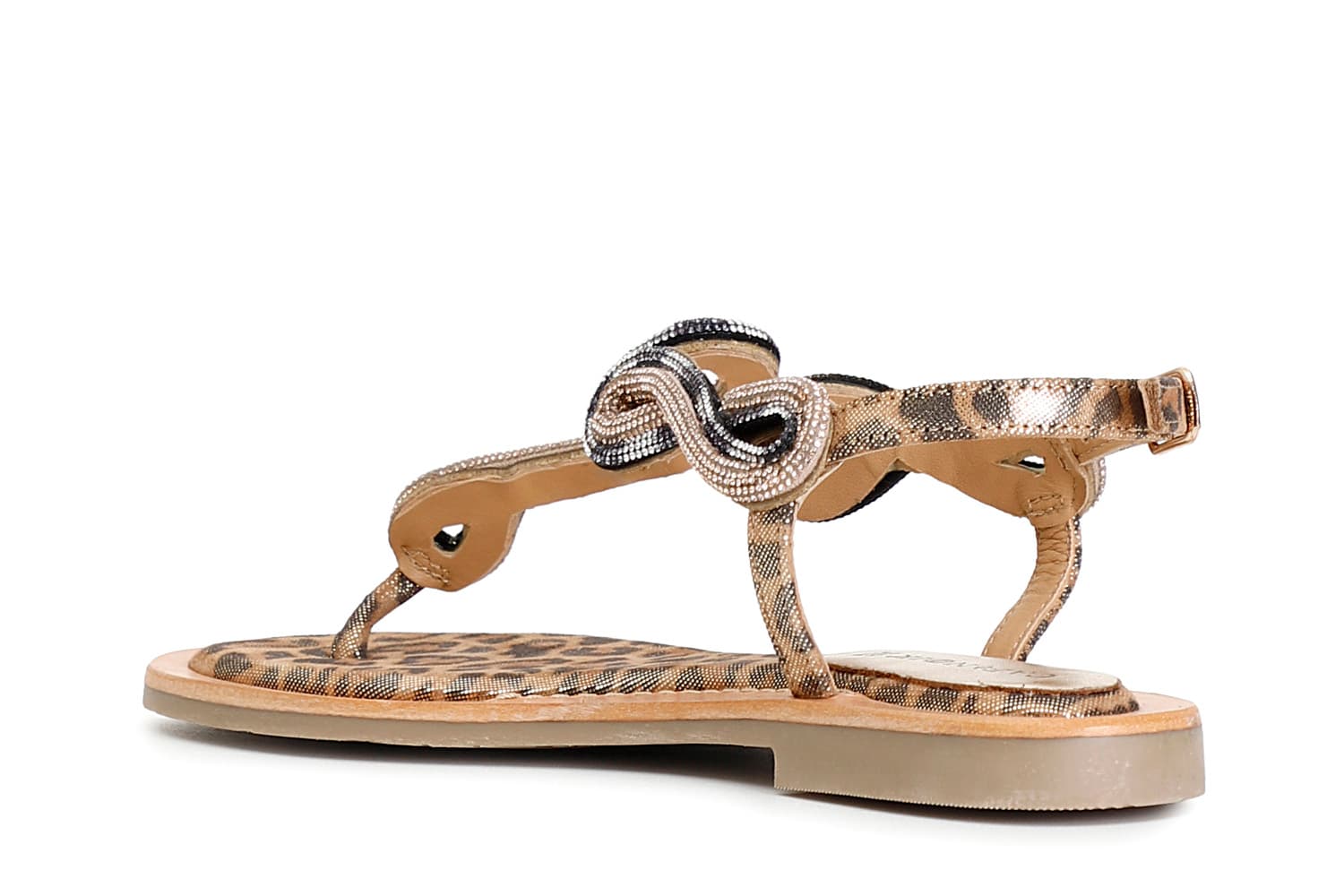 Sandali infradito in camoscio e stampa maculata con accessorio strass multi bronzo — vista 2