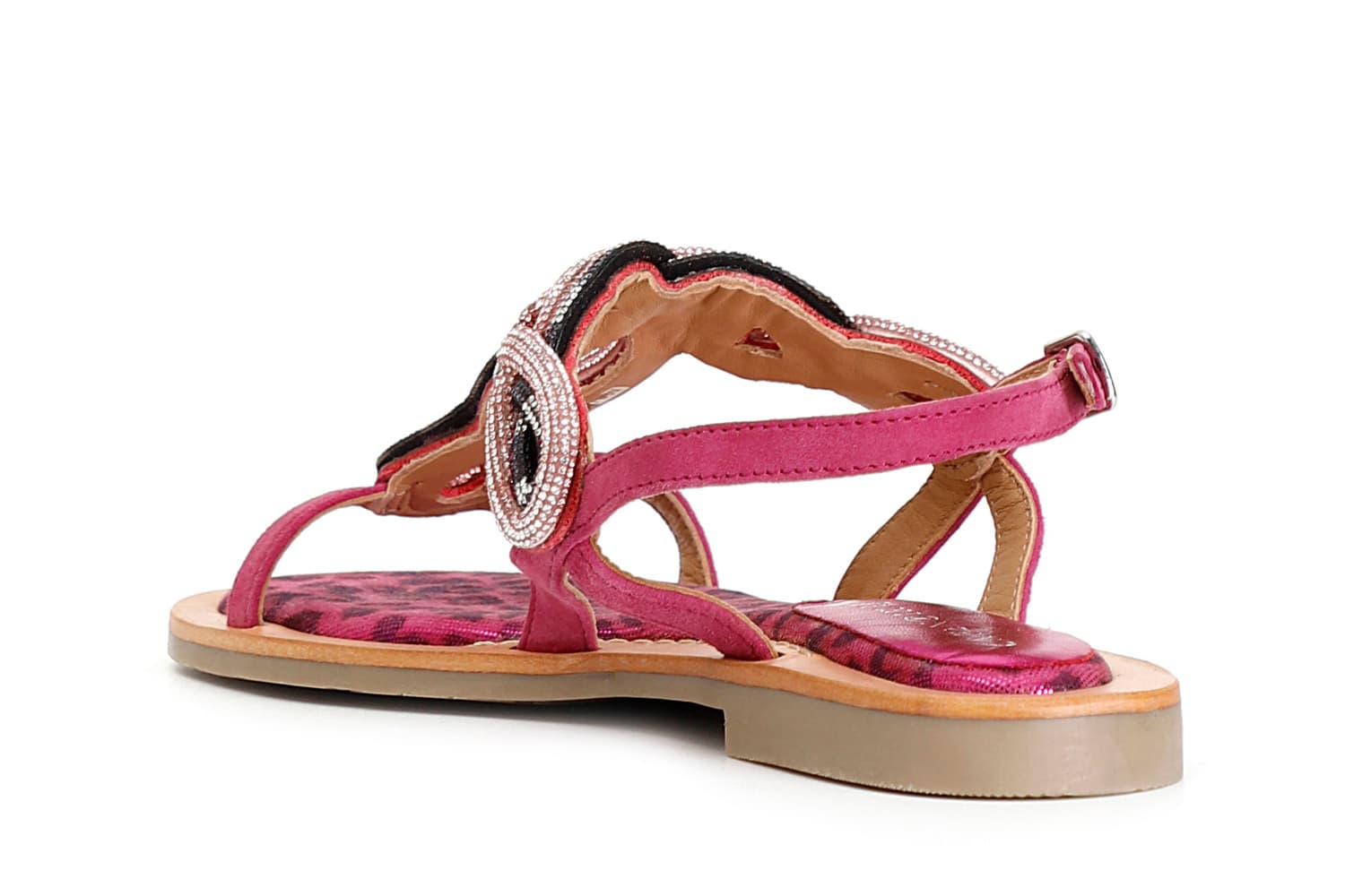 Sandali in camoscio e stampa maculata con accessorio strass multi fuxia — vista 2