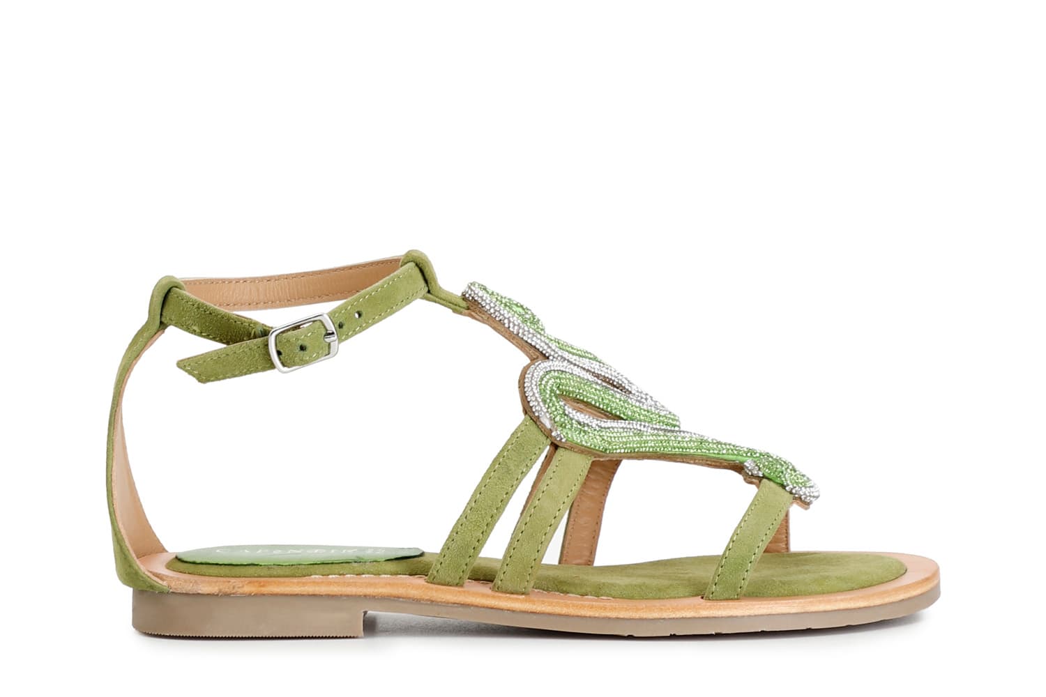 CafèNoir — Sandali in camoscio con accessorio strass verde