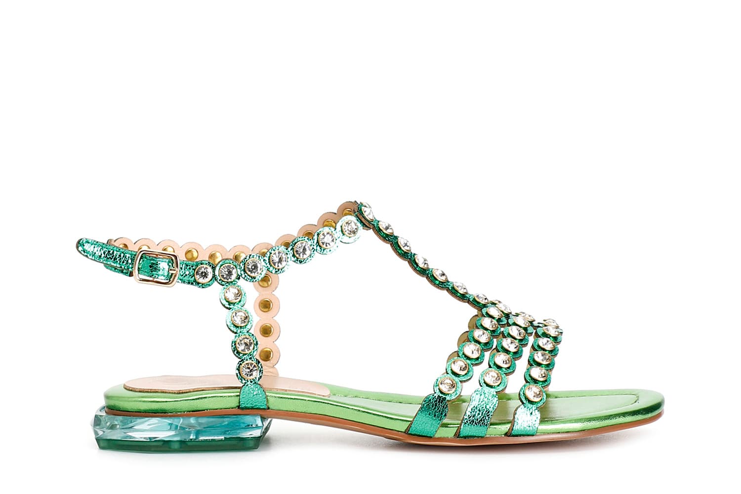 CafèNoir — Sandalo a "t" con strass verde