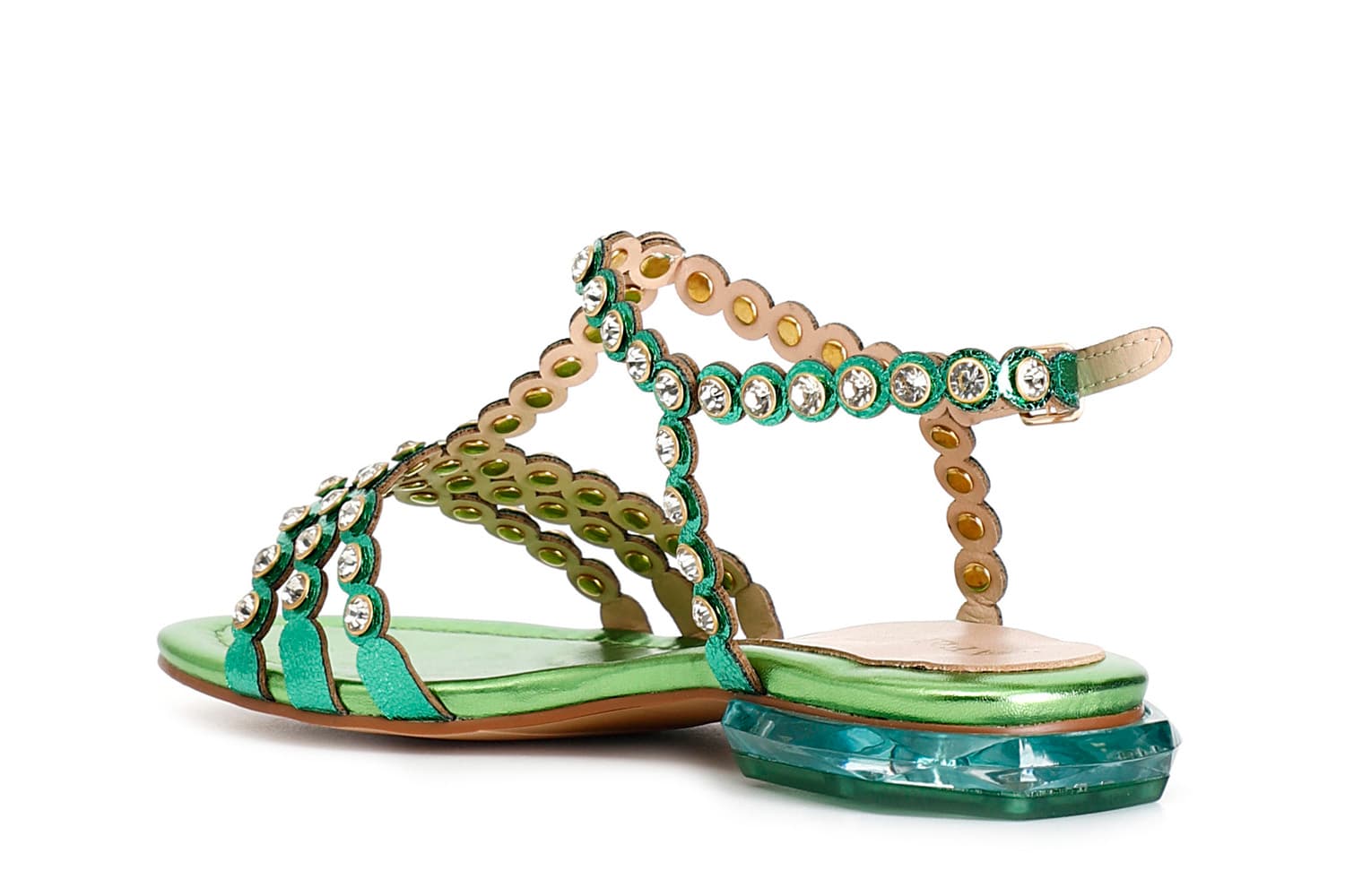 Sandalo a "t" con strass verde — vista 4