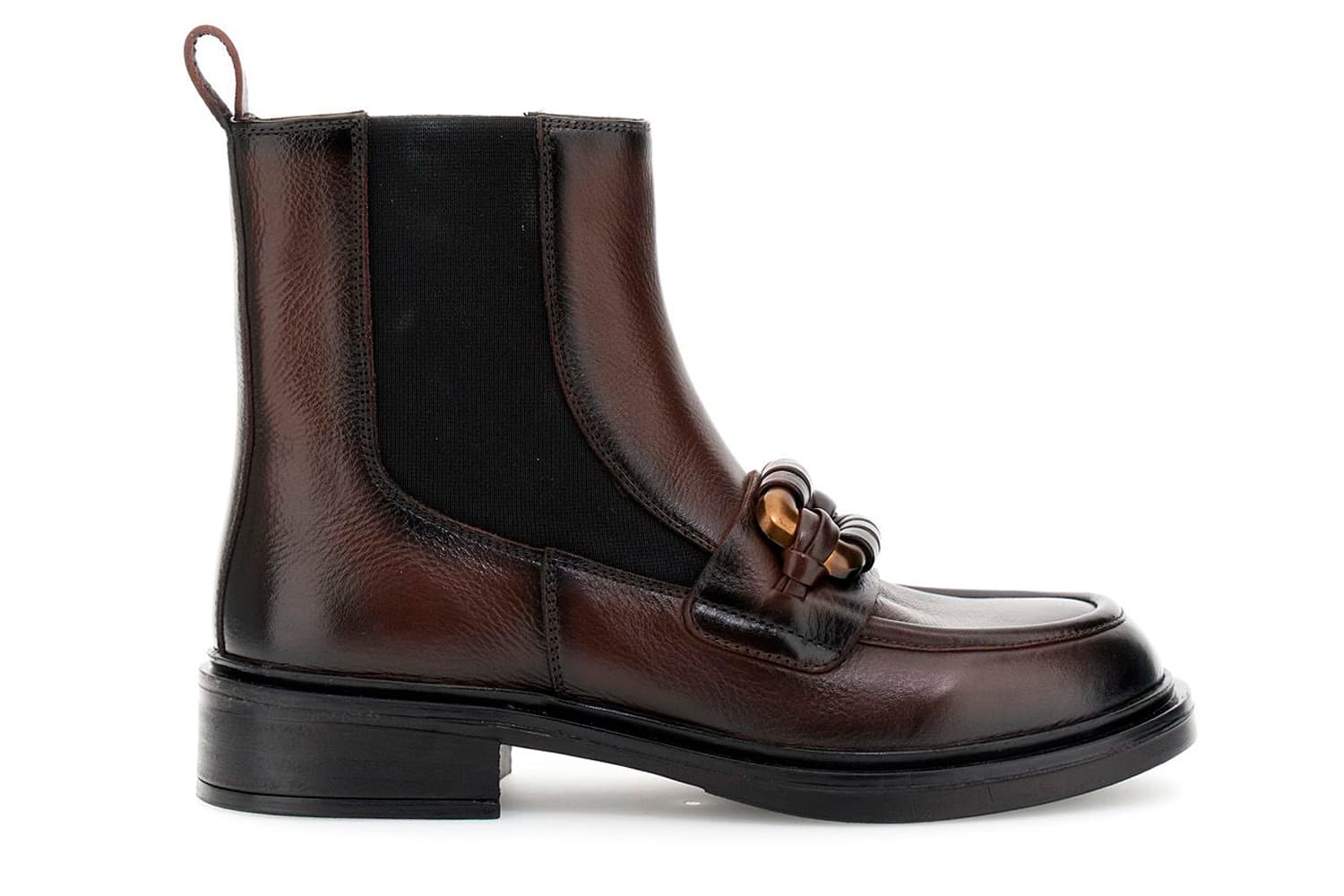 CafèNoir — Tronchetti in pelle con elastico e accessorio fasciato t.moro