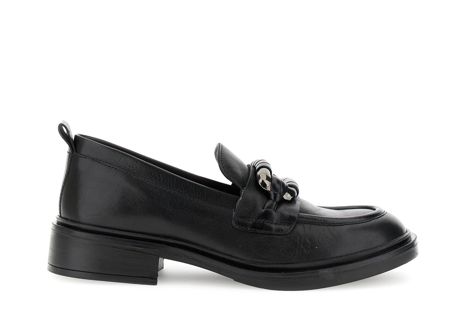 CafèNoir — Mocassini in pelle con accessorio fasciato nero