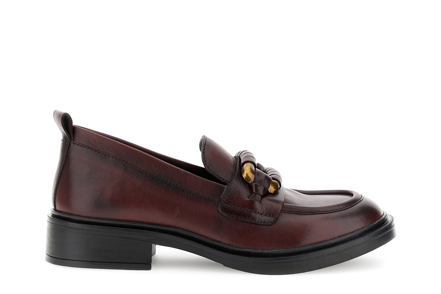 CafèNoir — Mocassini in pelle con accessorio fasciato bordeaux