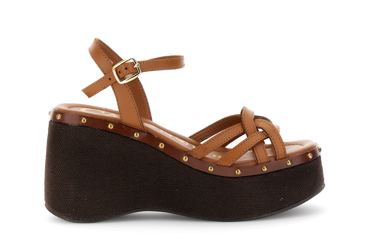 Sandali gilda in pelle con zeppa cuoio — vista 3
