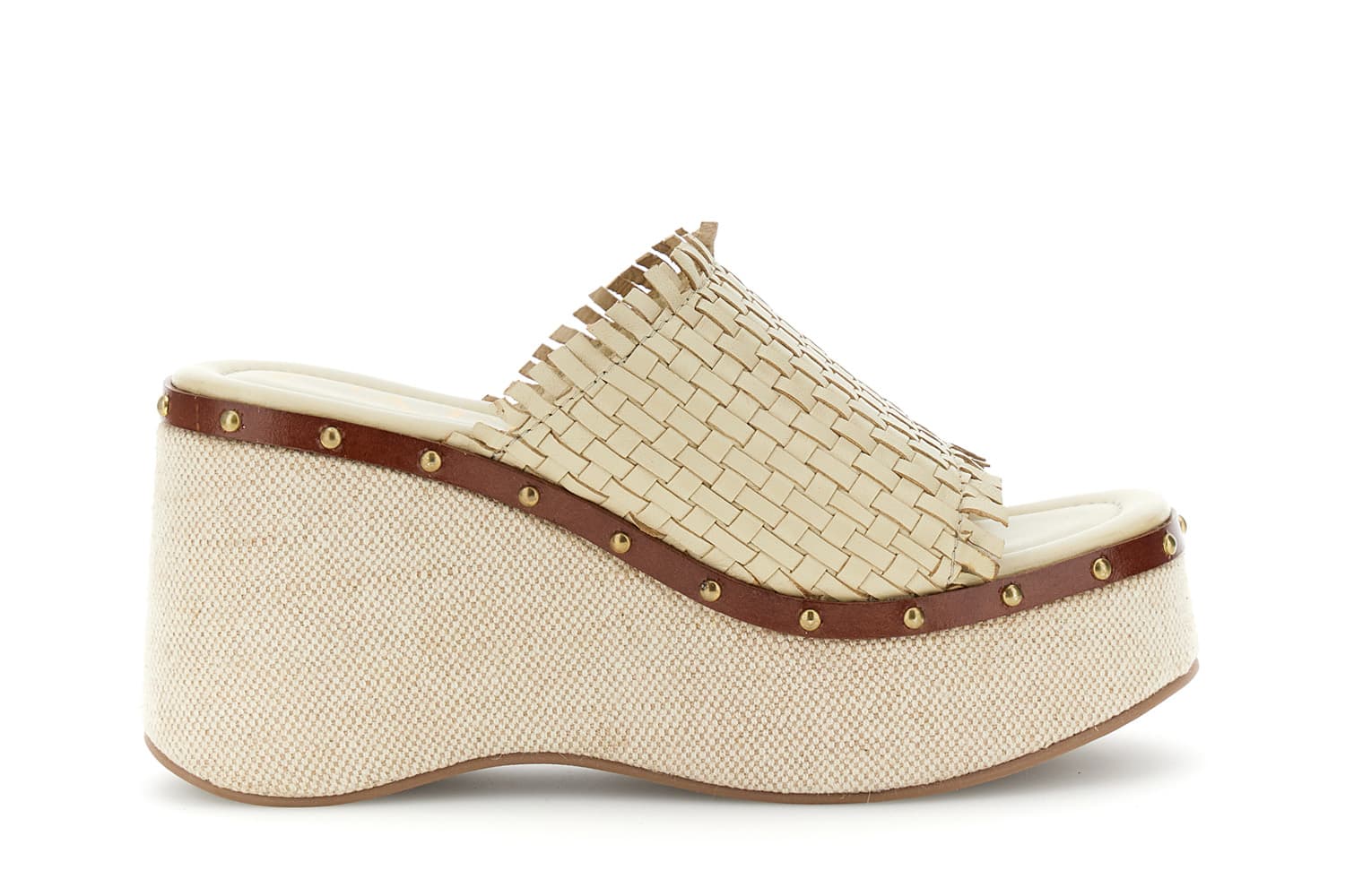 CafèNoir — Sandali ciabatta in pelle intreccio con zeppa beige