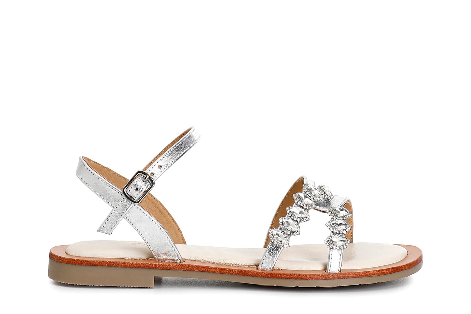 CafèNoir — Sandali gilda in pelle laminata con accessorio strass argento
