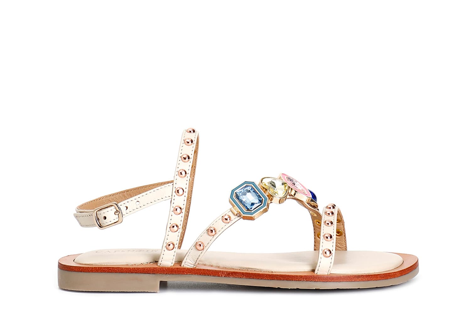 Sandali asimmetrico in nappa con accessorio beige — vista 3