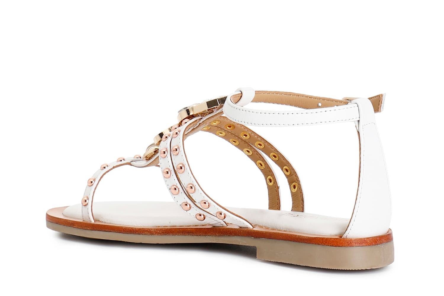 Sandali a "t" in nappa con accessorio bianco — vista 2