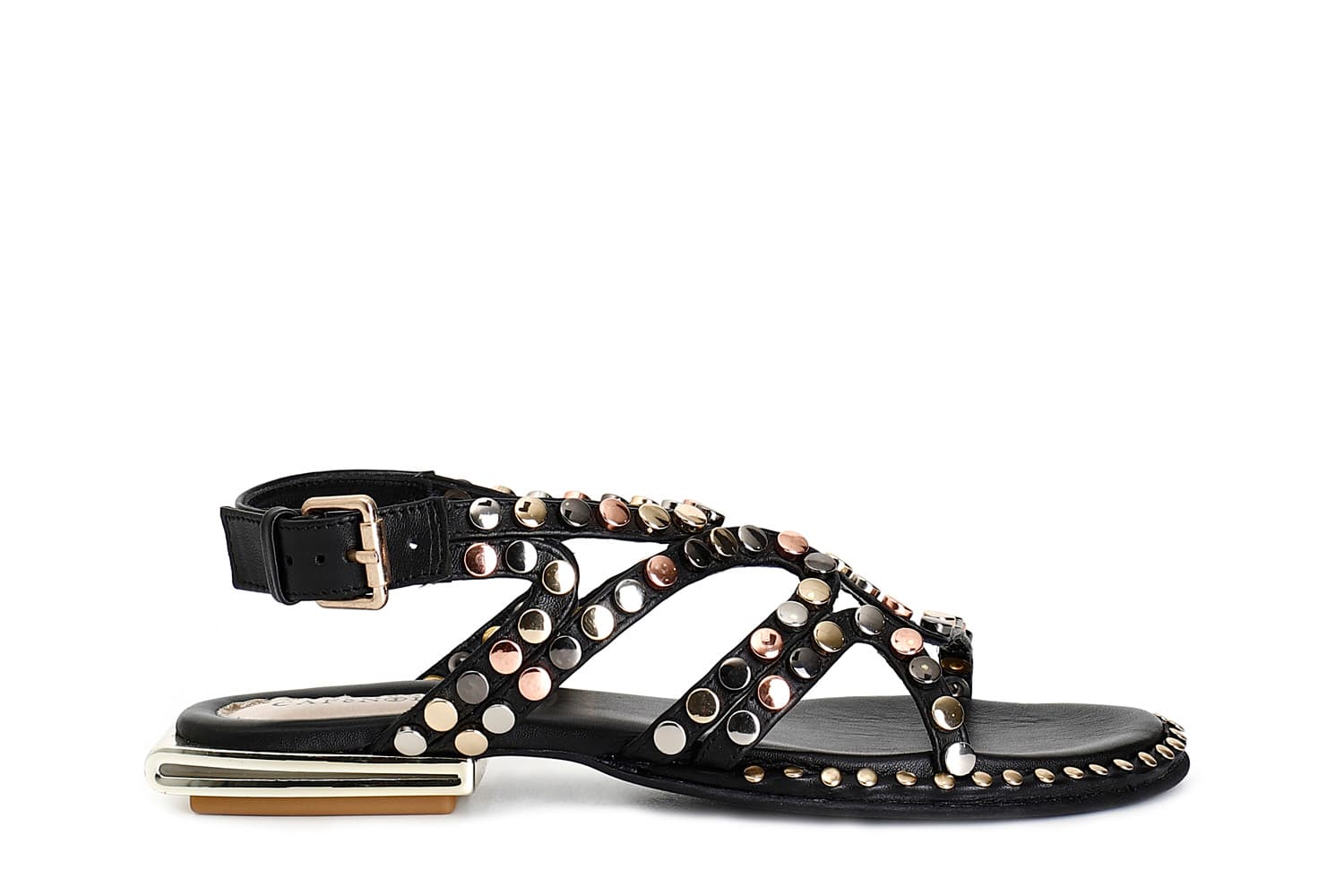 CafèNoir — Sandali asimmetrici in pelle con borchie multicolor nero