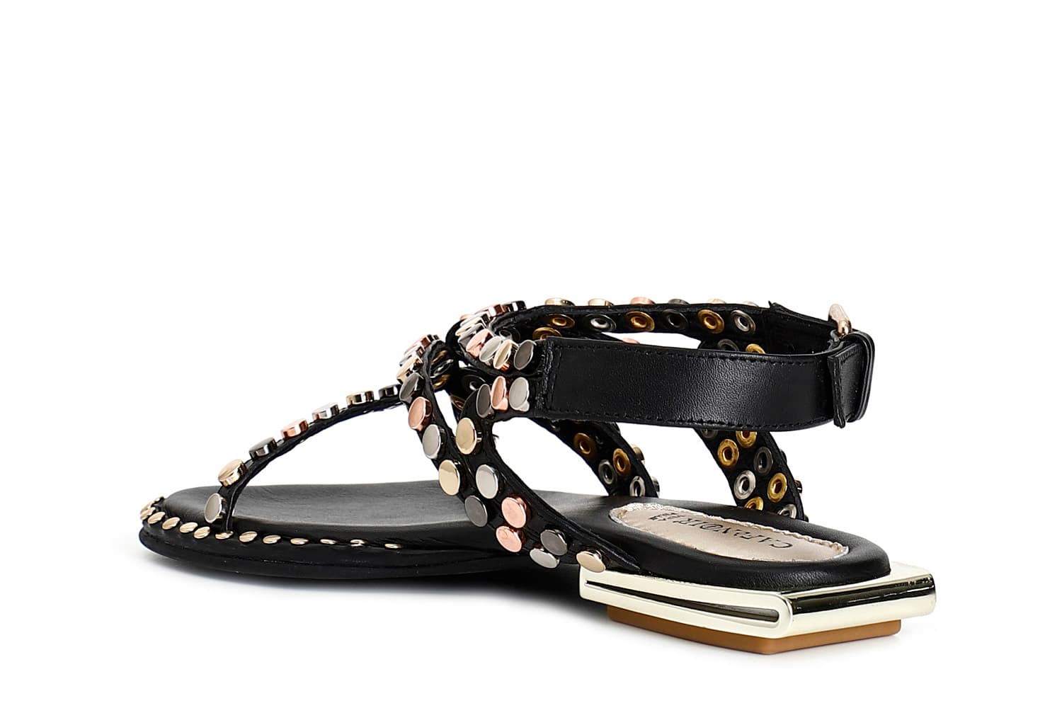 Sandali asimmetrici in pelle con borchie multicolor nero — vista 2