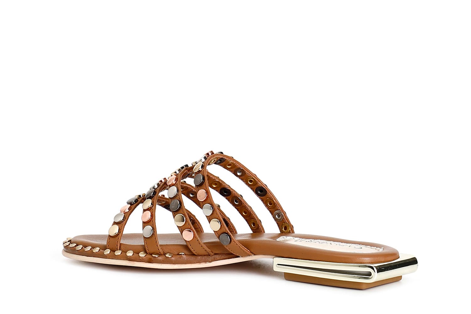 Ciabatta in pelle con borchie multicolor cuoio — vista 2