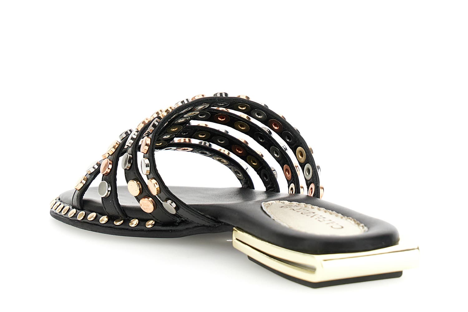 Ciabatta in pelle con borchie multicolor nero — vista 2
