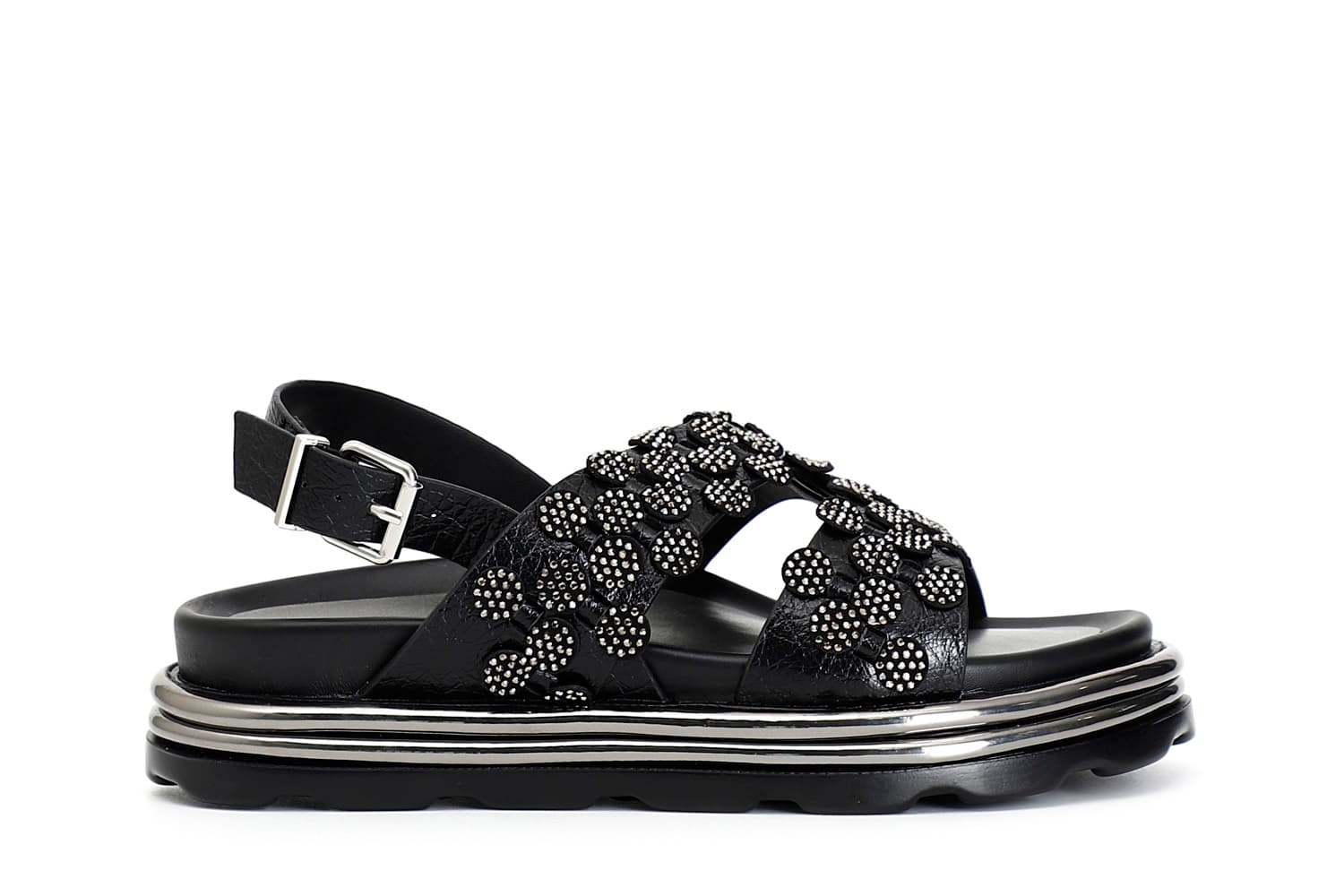 CafèNoir — Sandali asimmetrici con infilatura in microstrass nero