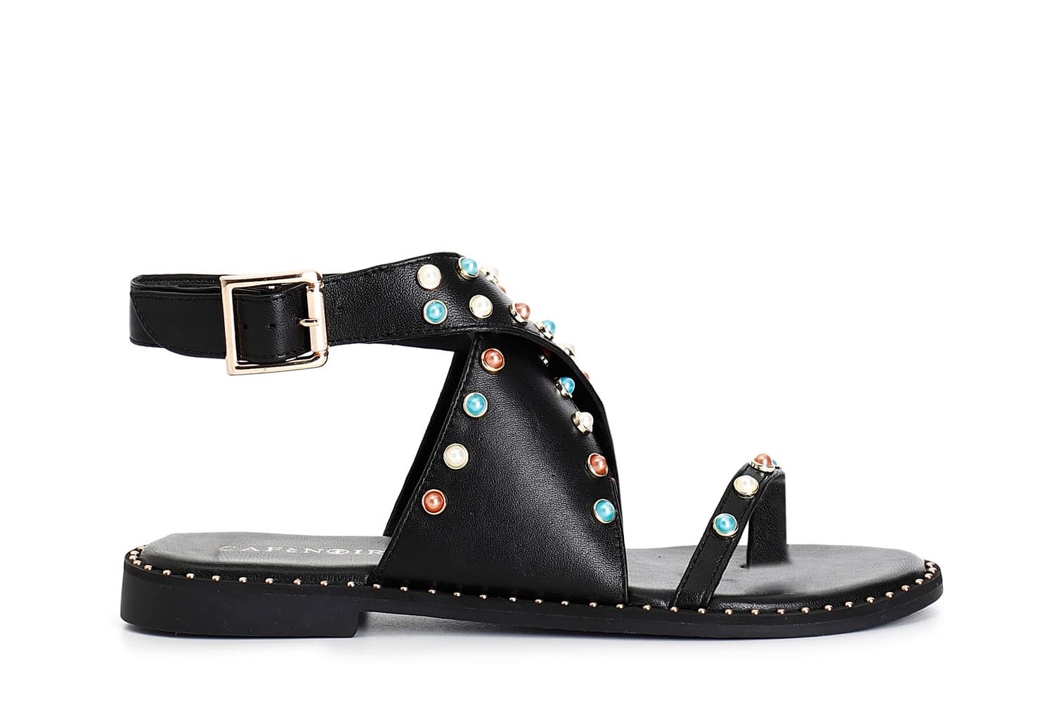 CafèNoir — Sandali infradito in pelle con fascia incrociata nero
