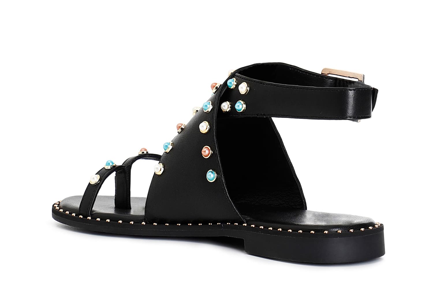 Sandali infradito in pelle con fascia incrociata nero — vista 2