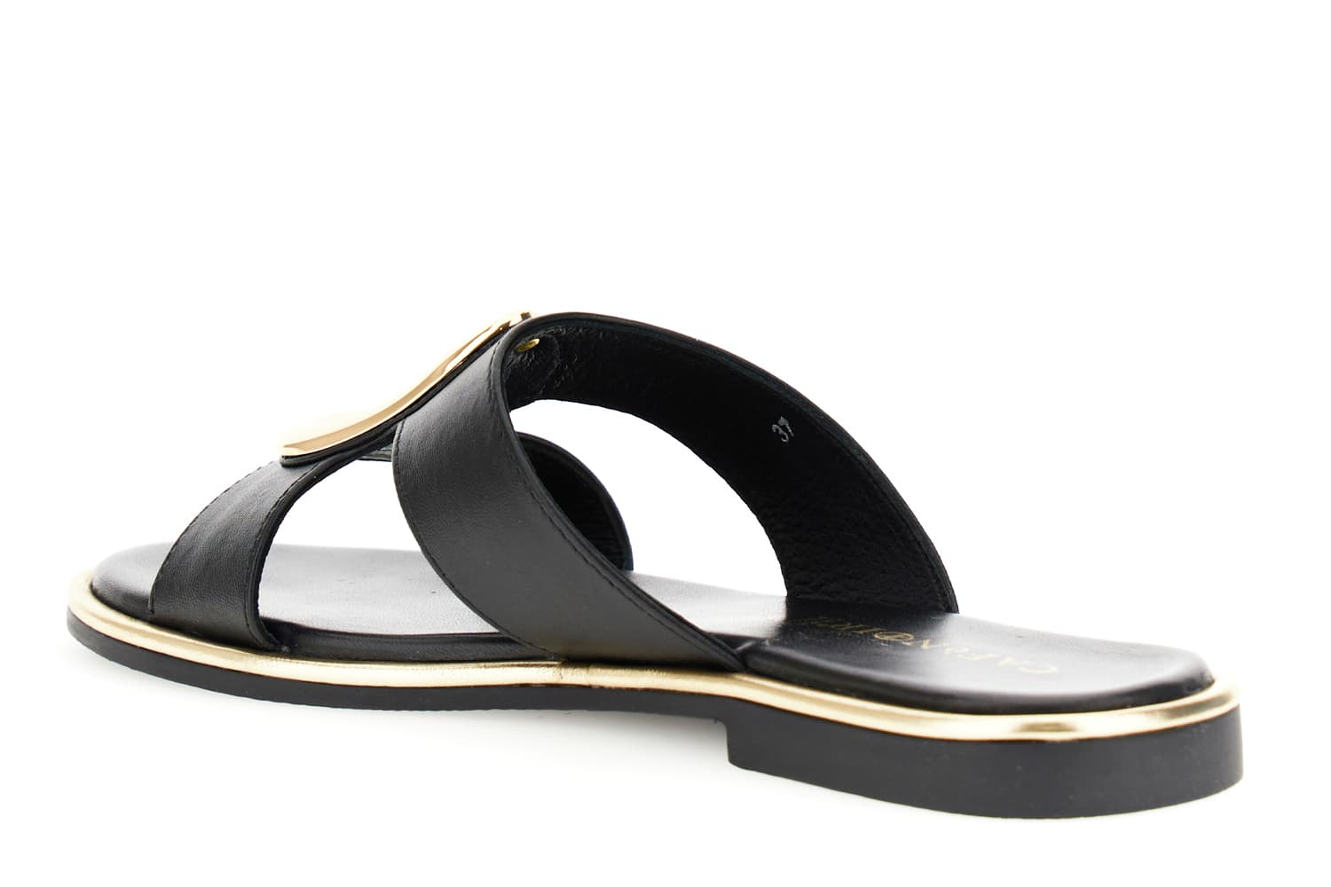 Ciabatta in pelle con accessorio nero — vista 2