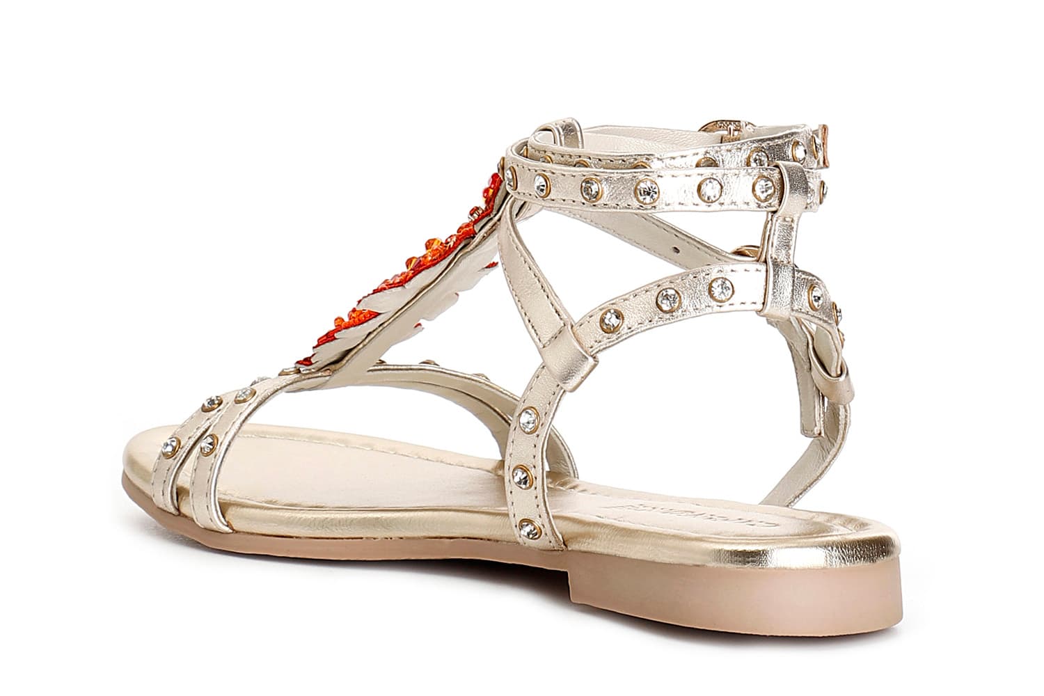 Sandali in pelle laminata con accessorio foglia oro — vista 4