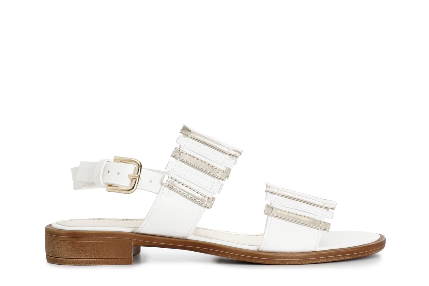 CafèNoir — Sandali frate con tomaia multi listini bianco/oro