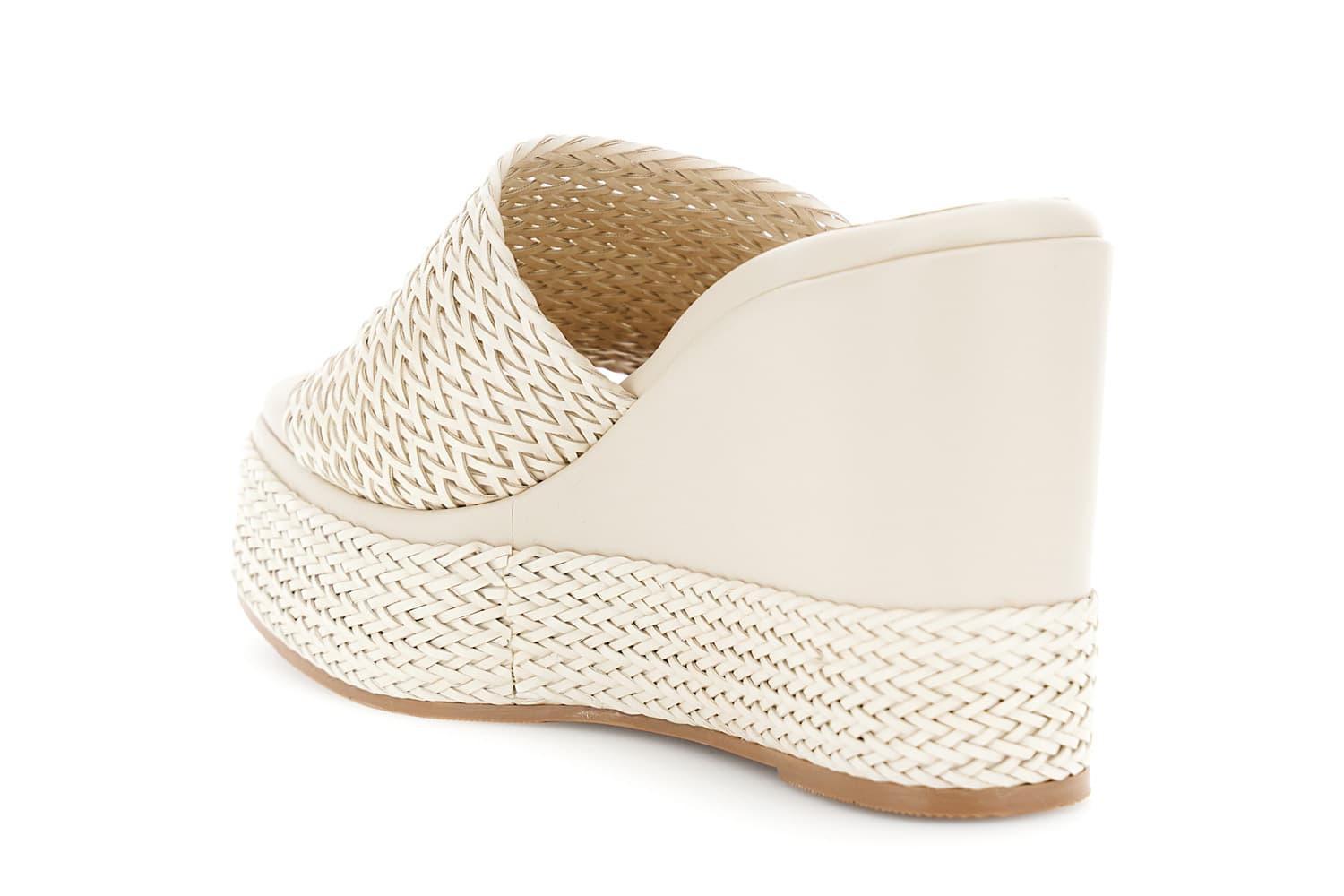 Sandali ciabatta su fondo zeppa in sintetico effetto pelle intrecciata beige — vista 2
