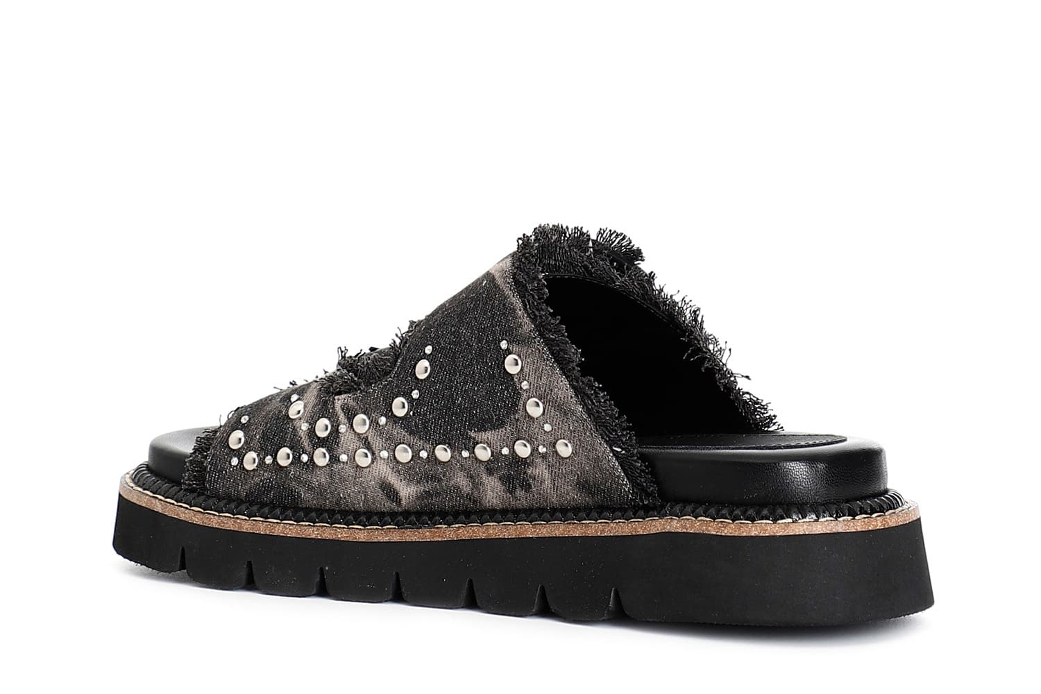Ciabatta denim doppia fibbia nero — vista 2