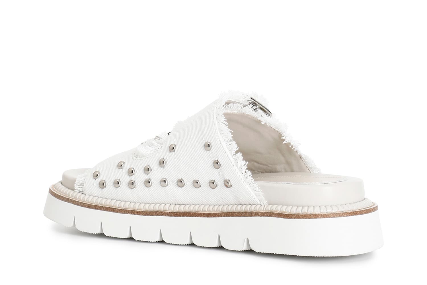 Ciabatta denim doppia fibbia bianco — vista 2