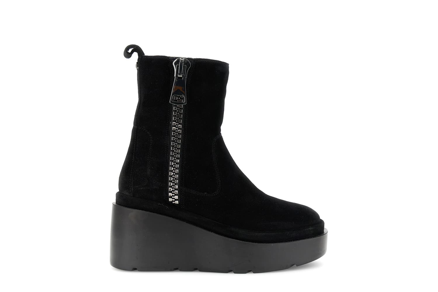 CafèNoir — Tronchetto da donna in pelle scamosciata con maxi cerniera e plateau nero