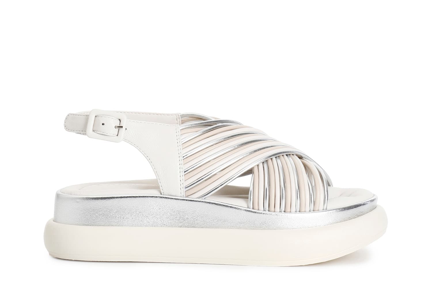 CafèNoir — Sandali in pelle incrociato multilistini multi argento